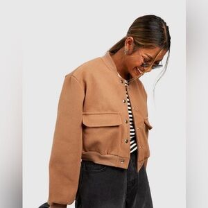 Boohoo Camel Wool-Blend Bomber Jacket